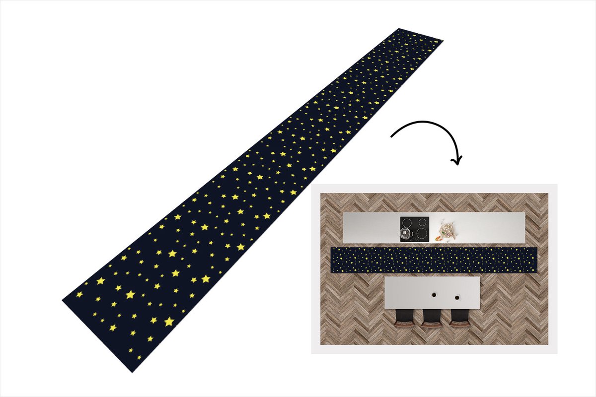 KitchenYeah Keukenloper - Keukenmat - Sterrenhemel - Nacht - Patronen - 400x50 cm - Keuken vloerkleed Multicolor
