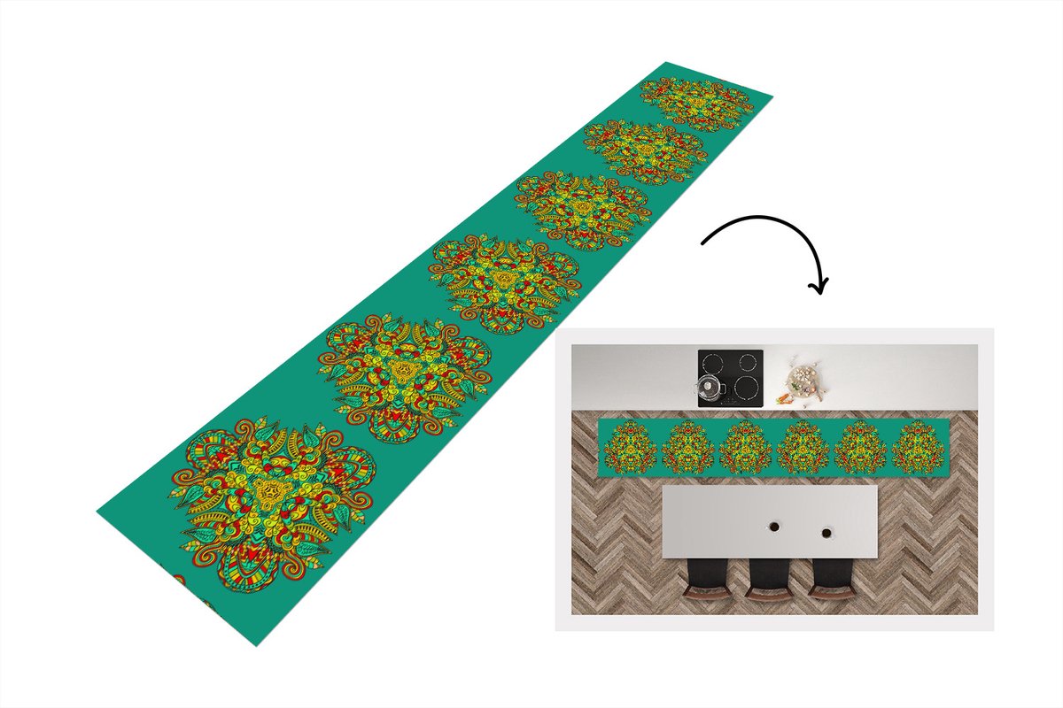 KitchenYeah Keukenloper - Keukenmat - Patronen - Krullen - Folklore - Keuken vloerkleed Multicolor