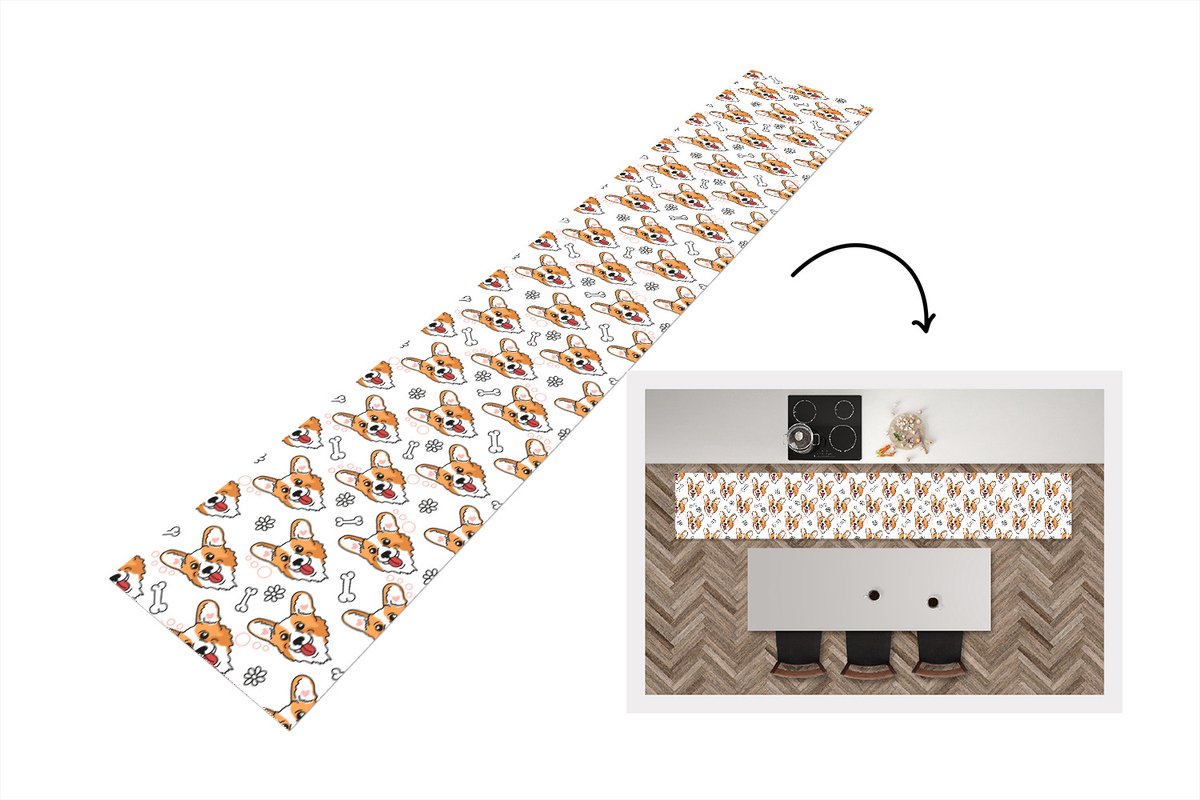 KitchenYeah Keukenloper - Keukenmat - Patronen - Hond - Corgi - Keuken vloerkleed Multicolor