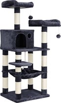 Krabpaal - 143 cm - Klimpaal voor Katten - Kattenboom - Hangmat en Grot - Met 2 gezellige uitkijkplateaus - Grijs