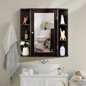 FURNIBELLA - badkamerspiegelkast, badkamerspiegel met planken, badkamerspiegelkast, wit, wandkast met badkamerspiegel, wandkast met spiegeldeur (bruin)