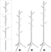 Kapstok van massief hout, vrijstaande garderobe in boomvorm, met 8 haken, voor jassen, hoeden, tassen, geschikt voor entree of hal, rubberhout, wit