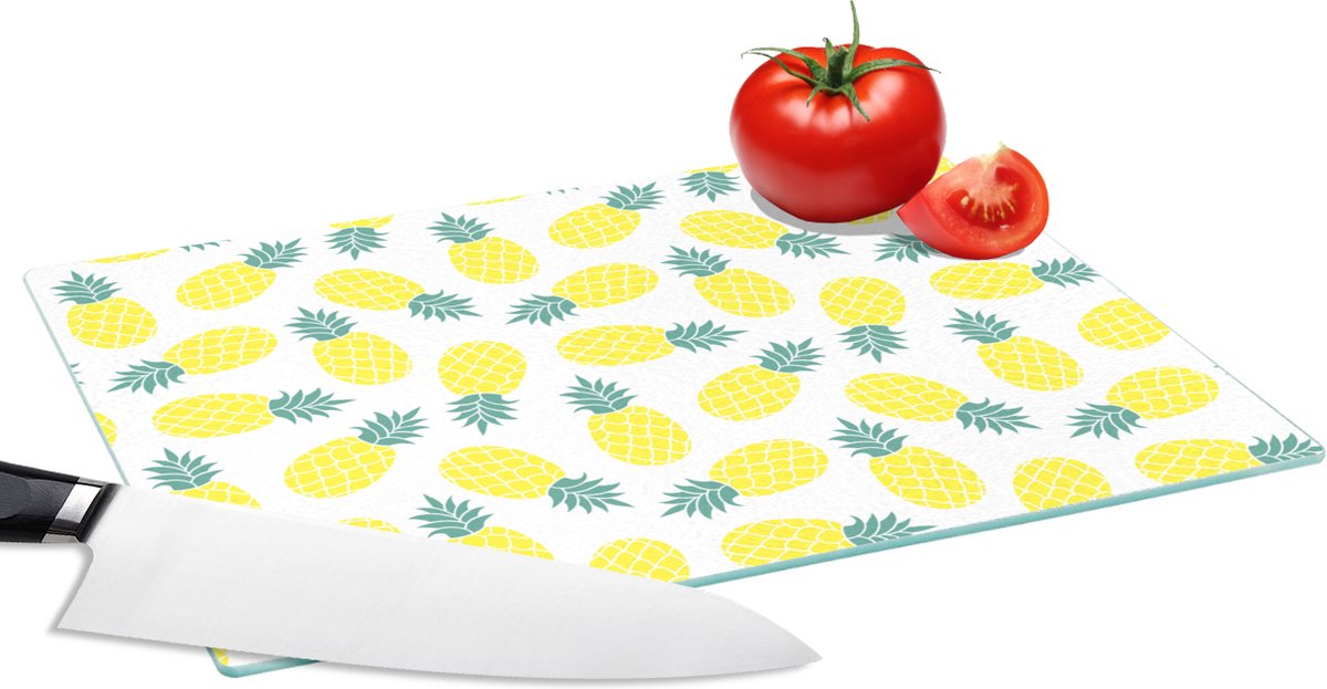 Glazen Snijplank - 28x20 - Zomer - Tropisch - Design - Ananas - Snijplanken Glas
