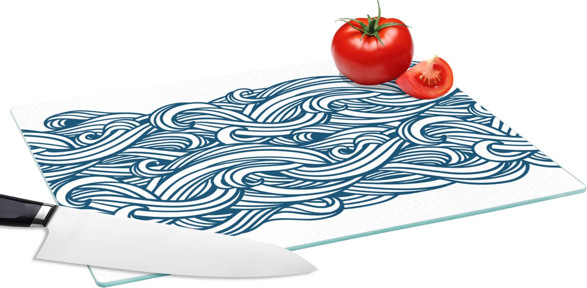 Glazen Snijplank - 39x28 - Patroon - Golven - Zee - Snijplanken Glas
