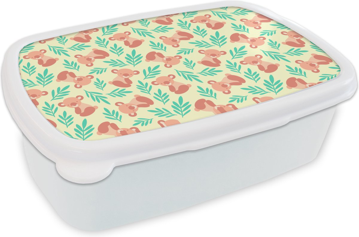 Broodtrommel Wit - Lunchbox - Brooddoos - Jungle - Patronen - Koala - Dier - 18x12x6 cm - Volwassenen