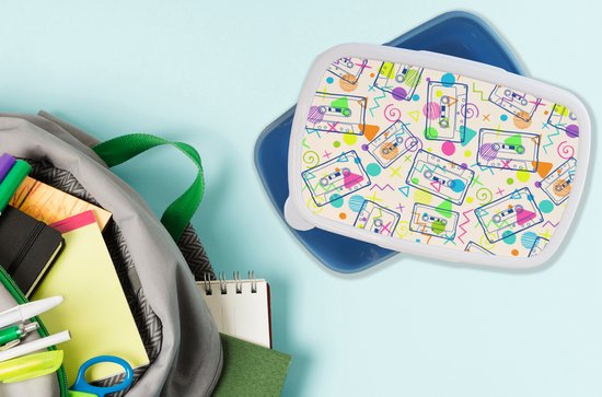 Bread Bin Blauw - Lunch Box - Bread Box - Motifs - Rétro - Cassette - Années 1980 - 18x12x6 cm - Enfants - Garçon