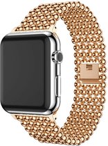 Strap-it Stalen Parel schakel band - Geschikt voor Apple Watch bandje - Series 1/2/3/4/5/6/7/8/9/SE/Ultra (2) - Rose Gold - RVS band met parel patroon - Metalen iWatch bandje maat: 42 mm 44 mm 45 mm 49 mm