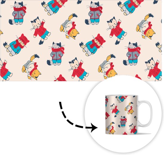 Tasse - Tasse à café - Hiver - Chat - Animaux - Motif - Tasses - 350 ML - Tasse - Tasses à café - Tasse à thé - Décoration Sinterklaas - Cadeaux pour enfants - Chaussures cadeaux Sinterklaas