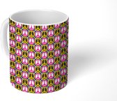 Mok - Koffiemok - Design - Peace - Roze - Zwart - Mokken - 350 ML - Beker - Koffiemokken - Theemok