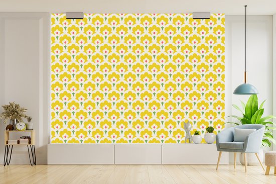 Papier Peint - Papiers Papier peint photo Design - Rétro - Seventies - Jaune - Largeur 295 cm x Hauteur 220 cm