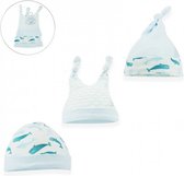 babymutsjes Whale junior katoen blauw/wit 3 stuks