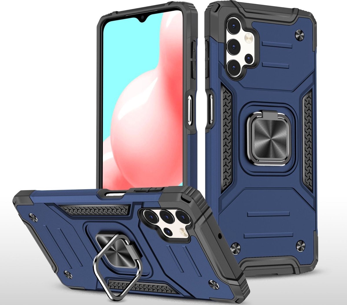 oTronica Armor Backcover Geschikt Voor Samsung Galaxy A32 (5G) hoesje met ring kickstand - Blauw