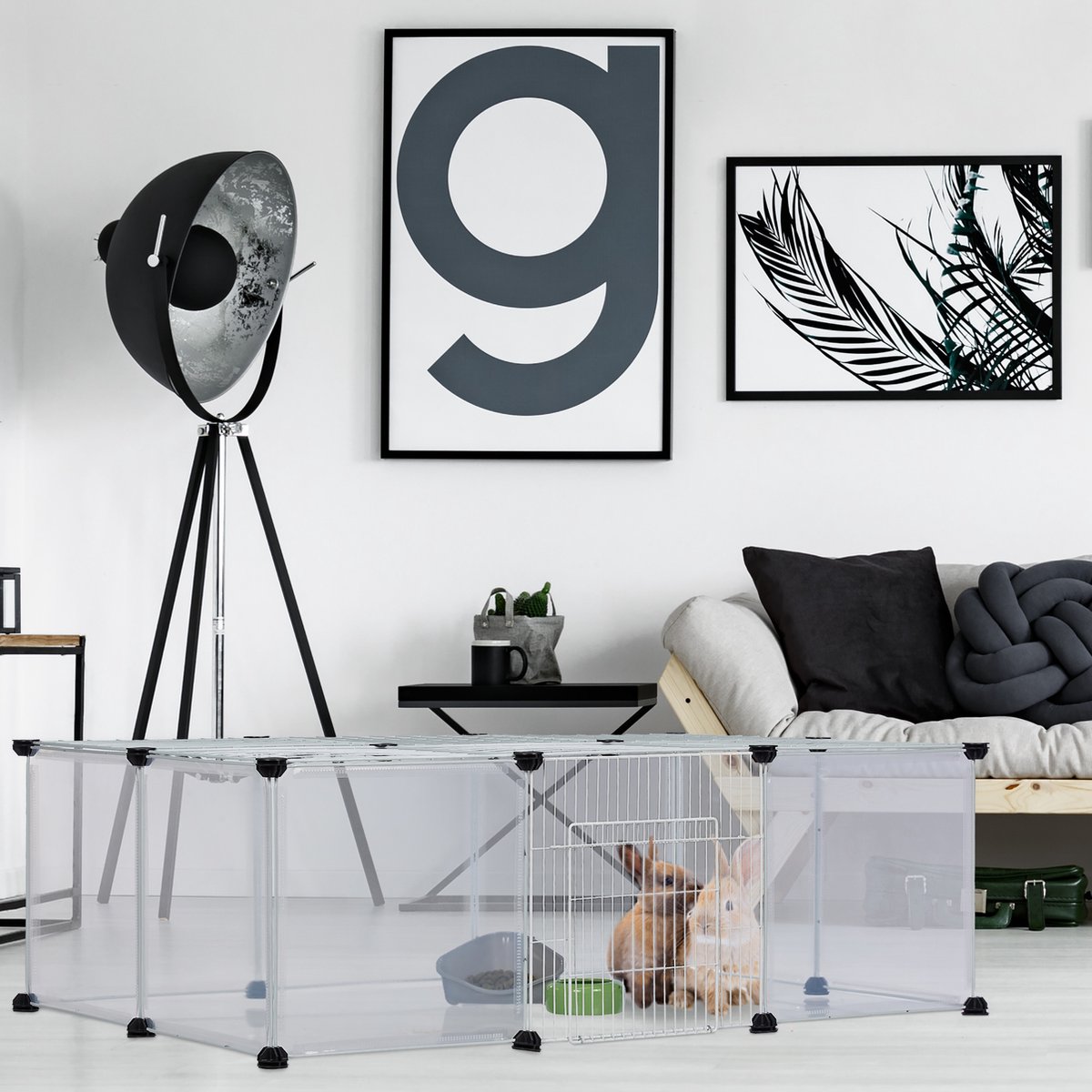 konijnenren - met dak - deur - 37 x 110 x 75 cm - binnen - buiten thumbnail 8