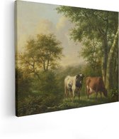 Artaza Canvas Schilderij Landschap met Vee - Adolf Karel Maximiliaan Engel - 100x80 - Groot - Kunst - Wanddecoratie Woonkamer
