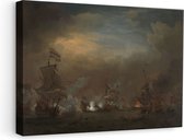 Artaza Canvas Schilderij Gevecht tijdens de Zeeslag bij Kijkduin - Willem van de Velde - 60x40 - Poster Foto op Canvas - Canvas Print