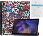Case2go - Tablet hoes & Screenprotector geschikt voor Samsung Galaxy Tab A8 - 10.5 Inch - Auto Wake/Sleep functie - Grafitti