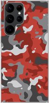 Geschikt voor Samsung Galaxy S22 Ultra hoesje - Rood met grijs camouflage patroon - Siliconen Telefoonhoesje