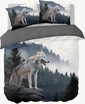 Y-NOT - Wolf On Mountain - Dekbedovertrek - Katoensatijn - Tweepersoons - 200x200/220 cm - Multi