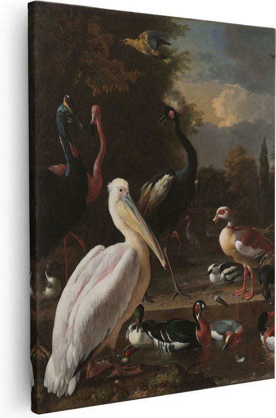 Artaza Peinture sur Toile La Plume Flottante - Un Pélican et autres Oiseaux au Bassin d'Eau - Melchior d'Hondecoeter - 80x100 - Groot - Art - Impression sur Toile