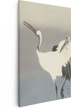 Artaza Canvas Schilderij Twee Kraanvogels - Koson Ohara - 80x120 - Groot - Kunst - Wanddecoratie Woonkamer