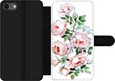 Bookcase Geschikt voor iPhone SE 2020 telefoonhoesje - Waterverf - Rozen - Bloemen - Met vakjes - Wallet case met magneetsluiting