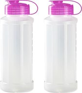 4x stuks kunststof waterflessen 1100 ml transparant met dop roze - Drink/sport/fitness flessen