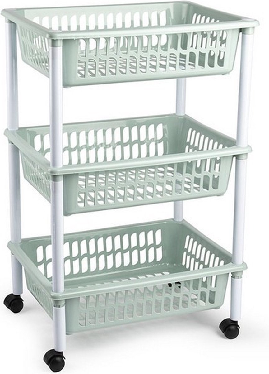 Opberg organiser trolleys/roltafels met 3 manden 62 cm in het mintgroen - Etagewagentje/karretje met opbergkratten