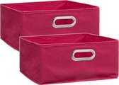 Set van 2x stuks opbergmand/kastmand 14 liter framboos roze linnen 31 x 31 x 15 cm - Opbergboxen - Vakkenkast manden