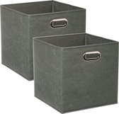Set van 4x stuks opbergmand/kastmand 29 liter grijsgroen linnen 31 x 31 x 31 cm - Opbergboxen - Vakkenkast manden