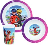 Set petit-déjeuner Kinder Disney Miraculous Ladybug 3 pièces en plastique - Assiette - Kom - Tasse