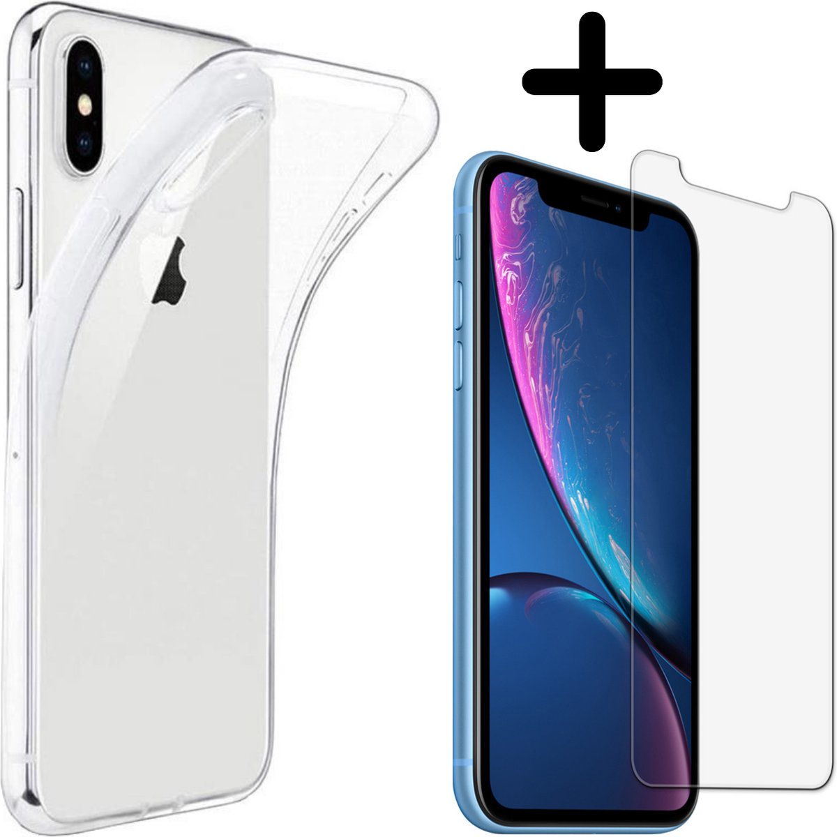 Fooniq Silicone Hoesje Transparant + Screenprotector - Geschikt Voor Apple iPhone XS Max