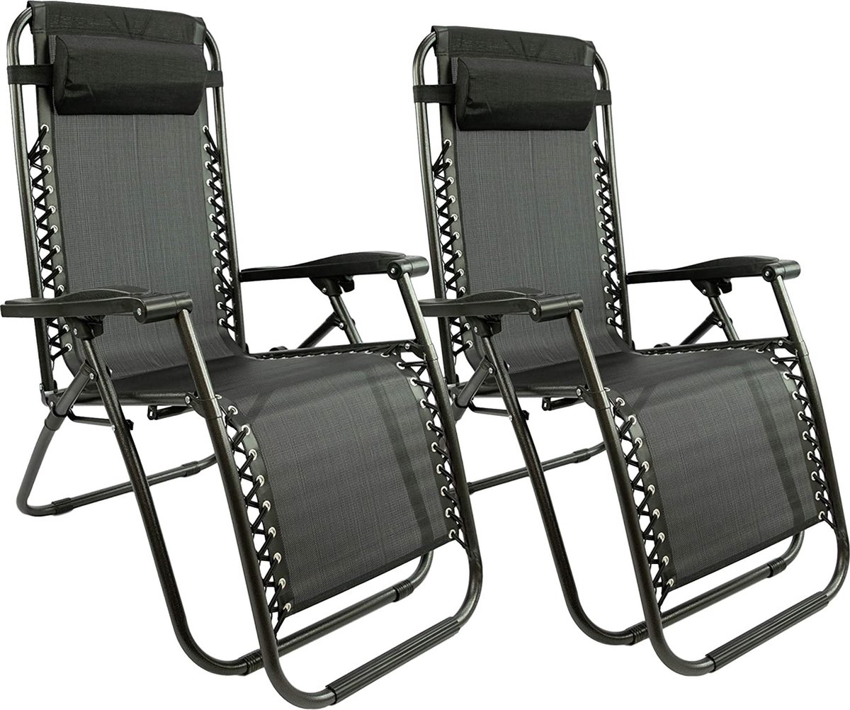 MaxxGarden Campingstoel - Relaxstoel - verstelbaar - incl. hoofdsteun - Grijs