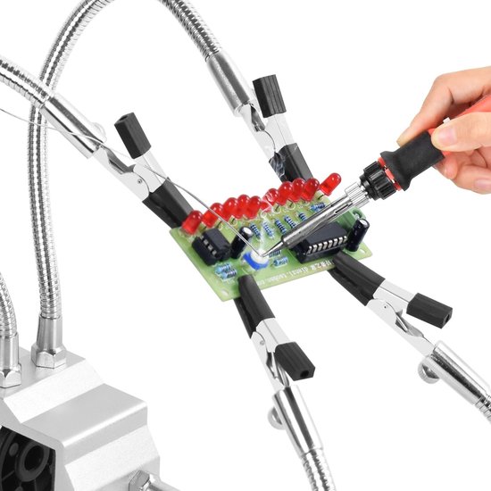 Troisième main à souder, avec 12 pinces crocodiles magnétiques flexibles, pour support de platine, électronique, accessoires de modélisme et travaux de loisirs (12 pièces, argenté