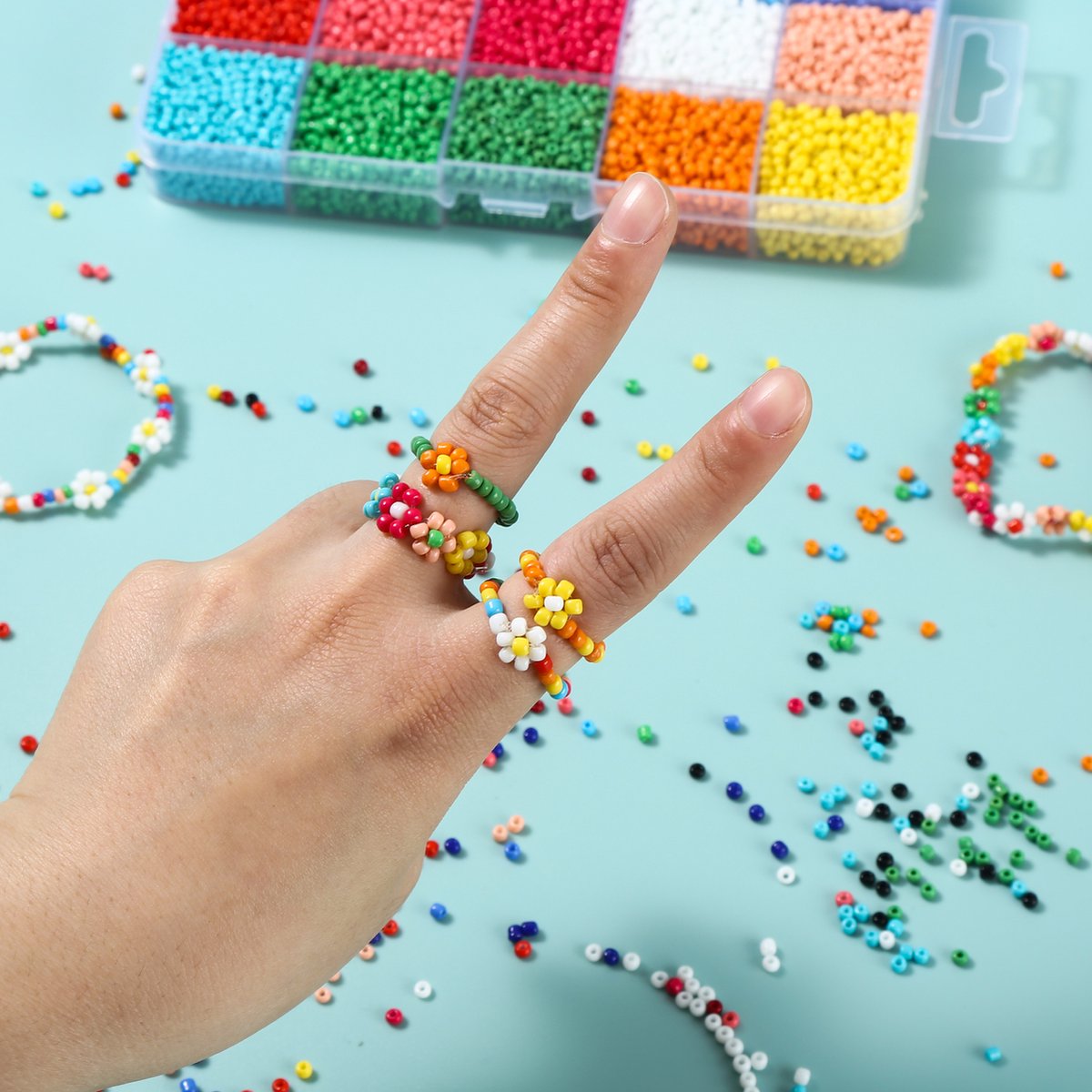 Behave 7500 Glaskralen Set - DIY Sieraden maken - Kralen Set - Rocailles - Bedels - Rijgdraad - 15 Kleuren - 3mm — afbeelding 10