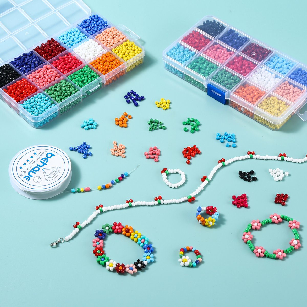 Behave 4500 Glaskralen Set - DIY Sieraden maken - Kralen Set - Rocailles - Bedels - Rijgdraad - 15 Kleuren - 4mm — afbeelding 4