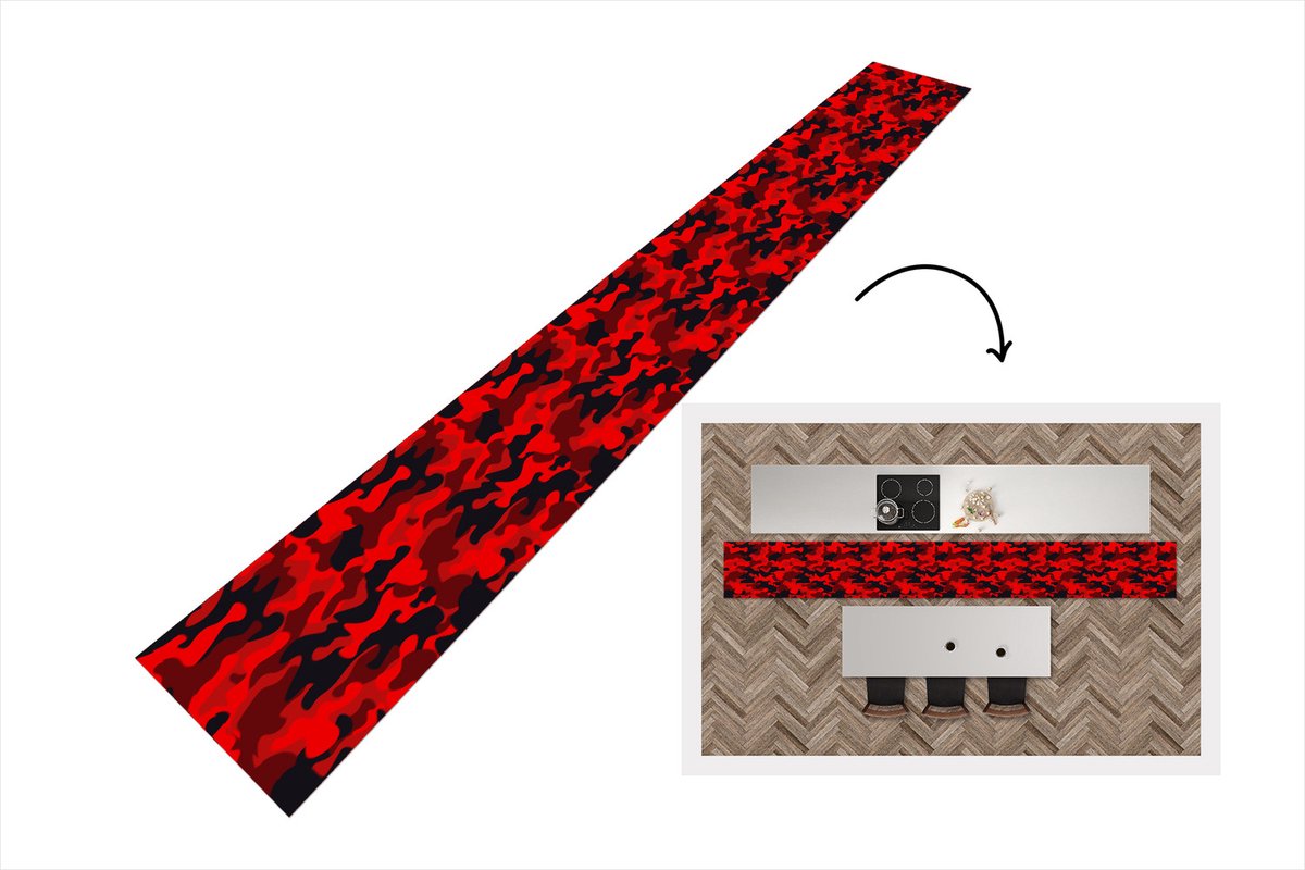 KitchenYeah Keukenloper - Keukenmat - Camouflage - Rood - Patronen - 400x50 cm - Keuken vloerkleed Multicolor