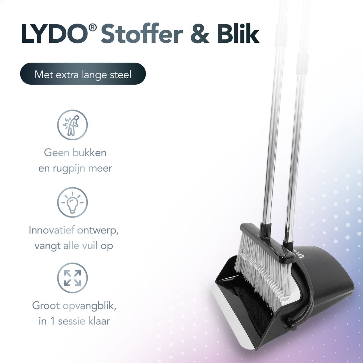 Synx Tools Stoffer en Blik met lange steel - Stofpan en borstelset - Stofblik en Veger verstelbaar - Met kam - veger en blik - bezem - bezembinnen - Schoonmaakartikelen - verstelbare