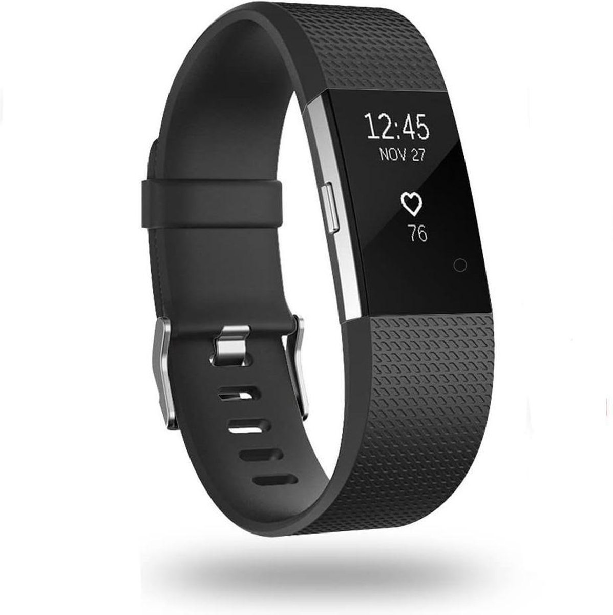 Jumada's - Geschikt voor Fitbit Charge 2 bandje - Gesp - Siliconen - Zwart - Large