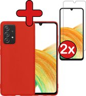 Samsung Galaxy A33 Hoesje Siliconen Case Cover Met 2x Screenprotector - Samsung Galaxy A33 Hoesje Cover Hoes Siliconen Met 2x Screenprotector - Rood