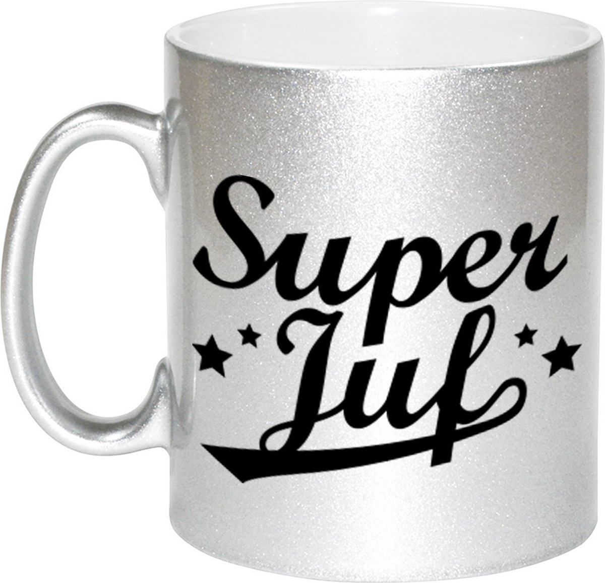Super juf cadeau mok - 330 ml - zilverkleurig - Juffendag / einde schooljaar cadeau