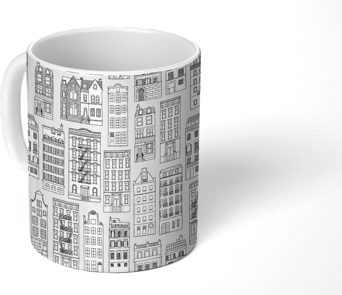 Mok - Koffiemok - Patronen - Huizen - Scandinavisch - Mokken - 350 ML - Beker - Koffiemokken - Theemok