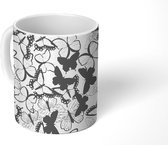 Mok - Koffiemok - Vlinders - Patronen - Zwart Wit - Mokken - 350 ML - Beker - Koffiemokken - Theemok