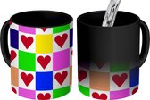 Magische Mok - Foto op Warmte Mokken - Koffiemok - Regenboog - Hartjes - Patronen - Neon - Magic Mok - Beker - 350 ML - Theemok