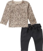 Noppies - kledingset - 2delig - broekje Antraciet grijs - shirt taupe met panterprint - Maat 62
