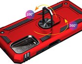 Samsung Galaxy S20 Rood Shockproof Militairy Hybrid Armour Case Hoesje Met Kickstand Ring -Samsung Galaxy S20 - Extreem Stevige Anti-Shock Hard Rugged Cover Bumper Hoes Met Magnetische Ringhouder - Stevige Shock Proof Backcover