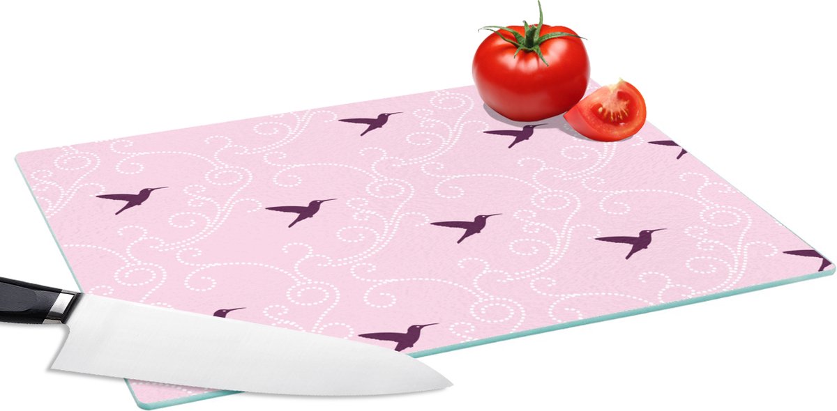 Glazen Snijplank - 39x28 - Vogel - Patronen - Roze - Snijplanken Glas