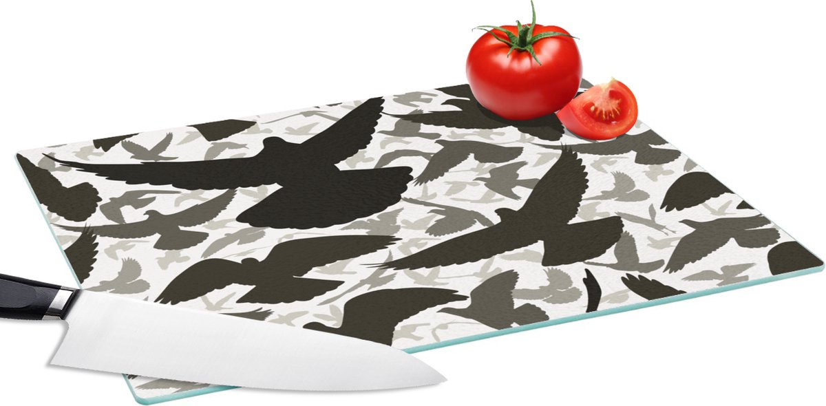 Glazen Snijplank - 39x28 - Duif - Vliegen - Patronen - Vogels - Snijplanken Glas