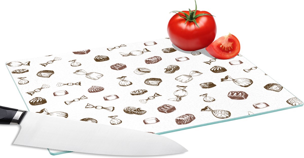 Glazen Snijplank - 28x20 - Snoep - Vintage - Chocolade - Design - Snijplanken Glas