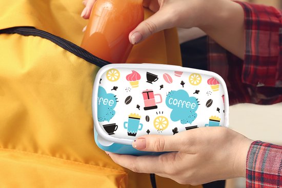 Boîte à Pain Blauw - Boîte à Lunch - Boîte à Pain - Motifs - Grains de café - Café - Glace - 18x12x6 cm - Enfants - Garçon