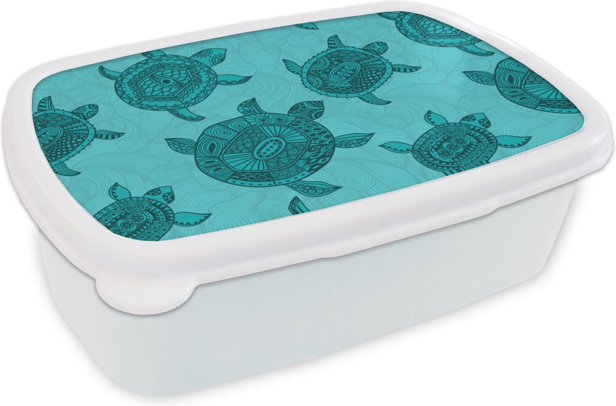 Broodtrommel Wit - Lunchbox - Brooddoos - Schildpad - Patronen - Indonesië - 18x12x6 cm - Volwassenen